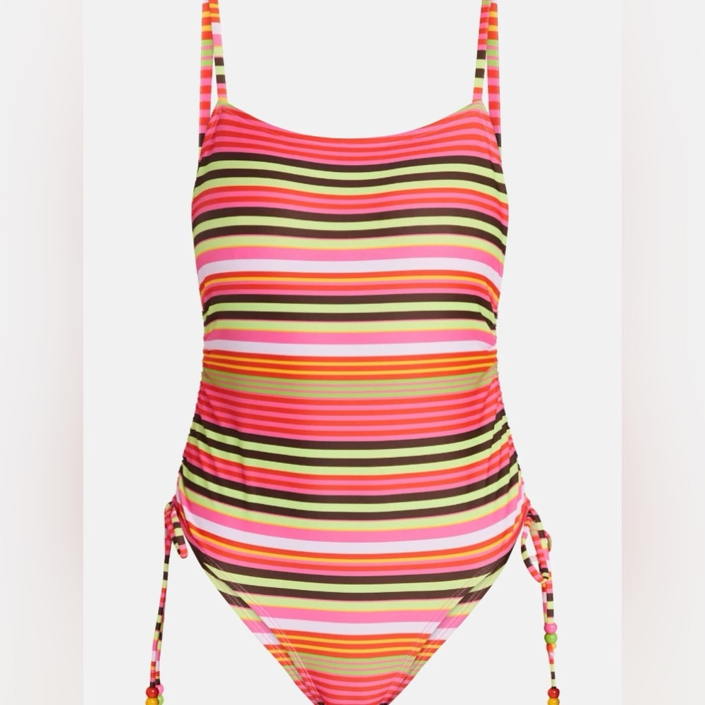 No Boundaries One Piece Cheeky Swimsuit NWT Women’s Medium Multicolor Stripes